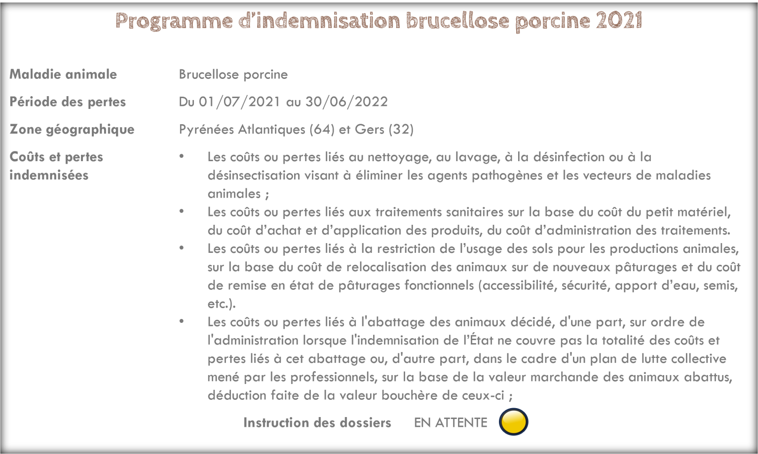 Programme d'indemnisation brucellose porcine 2021