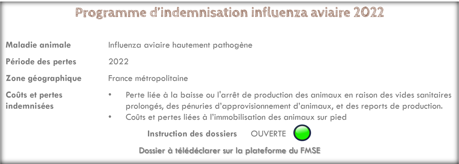 Programme d'indemnisation influenza aviaire IAHP 2022