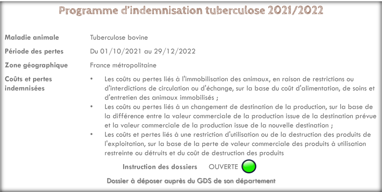 Programme d'indemnisation tuberculose bovine 2021 2022 FMSE